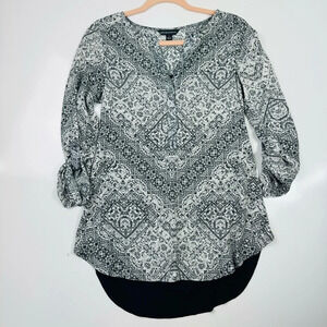 Rock‎ & Republic Geometric Black V-Neck Tunic Top Size XS